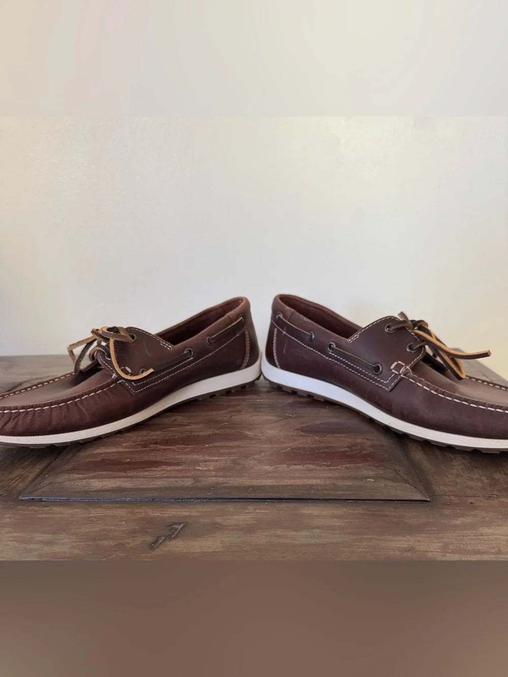 Ecco brown leather casual‎ moccasins slip on boat shoes men’s size 8